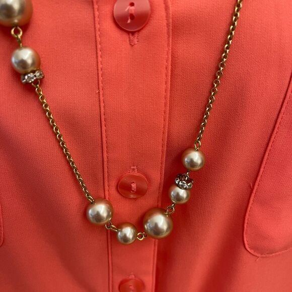 J. Crew Champagne Beads Beaded Gold-tone Chains Women's Fashion Necklace - Picture 2 of 9
